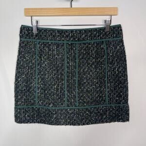 J Crew Size 4 Green Black Moss Tweed Mini Skirt in Evergreen Wool Blend Lined